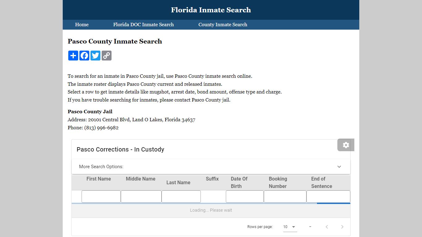 Pasco County Inmate Search